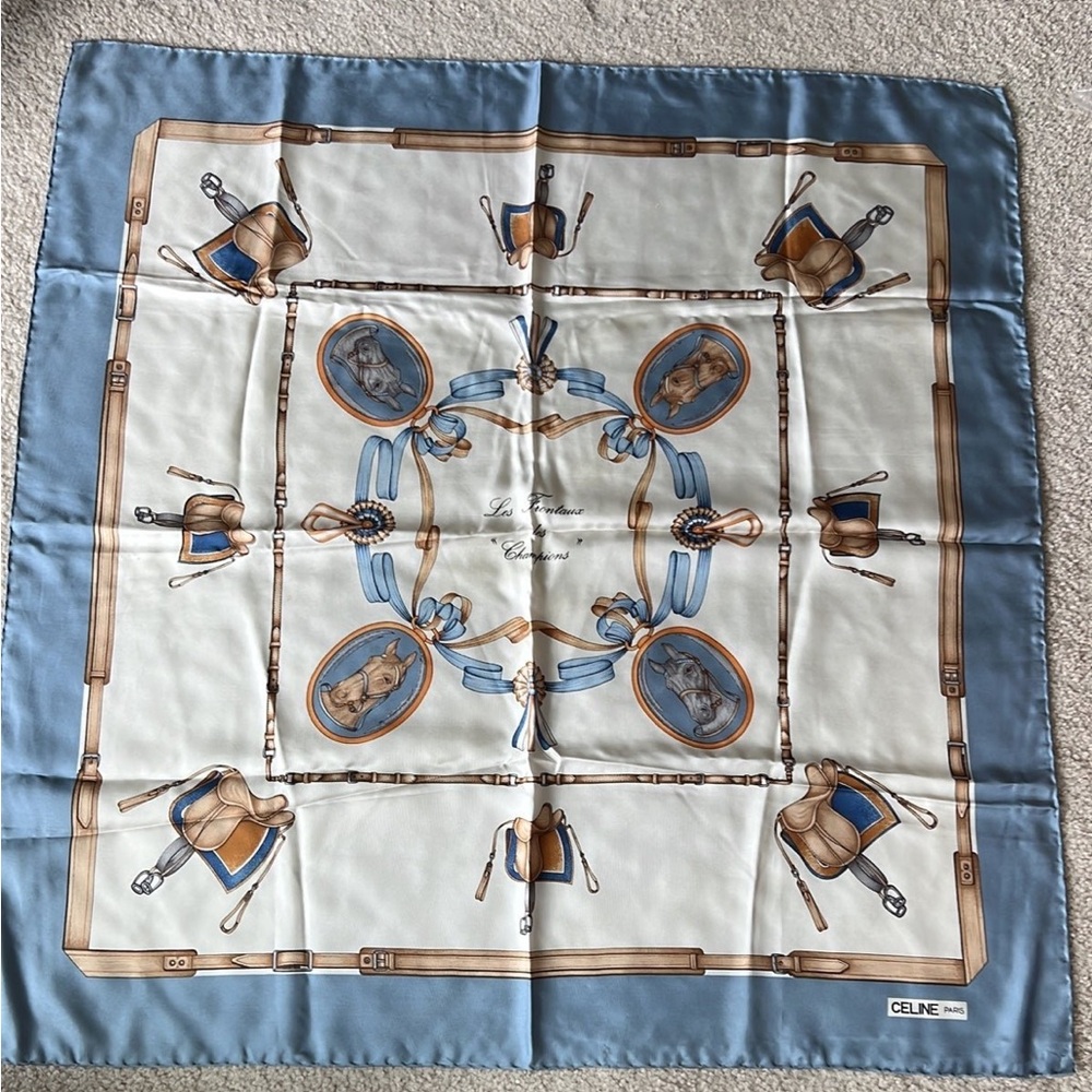 CELINE PARIS Vintage Scarf Les Frontaux des Champions - Horse Equestrian